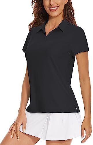 Women's Golf Polo Shirts V Neck UPF 50+ Collared Short Sleeve Tennis Shirt Lightweight Quick Dry Sun Protection Shirts