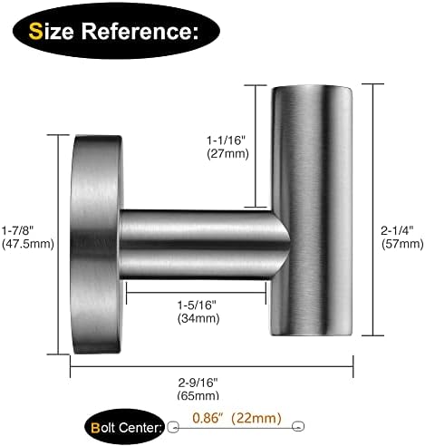 Nolimas Bathroom Towel Hooks SUS 304 Stainless Steel Coat Hook Round Clothes Towel Coat Robe Hook Cabinet Closet Door Sponges Holder for Bath Kitchen Garage Hotel,Wall Mounted, Brushed Nickel, 2Pack - Image 7