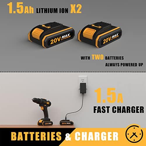 INSPIRITECH 20V Cordless Drill with 2 Batteries, Charger and 13'' Tool Bag, 3/8 Inch Chuck, Variable Speed, 25+1 Torque Setting with LED Work Light and Accessories - Image 4