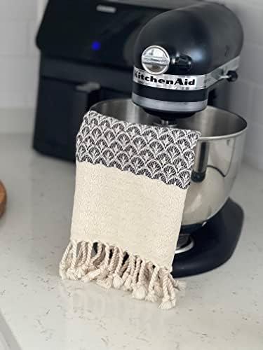 MyAprils Turkish Hand Towels for Kitchen Bath Set of 2, Decorative Hand Towel Farmhouse Rustic, Black Hand Towels for Kitchen Tea Dishcloth 100% Cotton Bathroom Towel Hand Face Head - Black Shells - Image 4