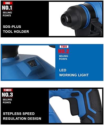 Weytoll Cordless Hammer Drill, 20V 4.0AH Lithium Heavy Duty Demolition Hammer SDS Plus Rotary Hammer, Point Chisel, Flat Chisel, Cordless Hammer Kit - Image 3