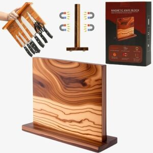 Home Kitchen Premium Acacia Wood Double Sided Magnetic Knife Block without Knives Utensil Holder Knife Holder for Kitchen Counter Magnetic Knife Holder Stand Knife Rack Knife Stand Knife Storage