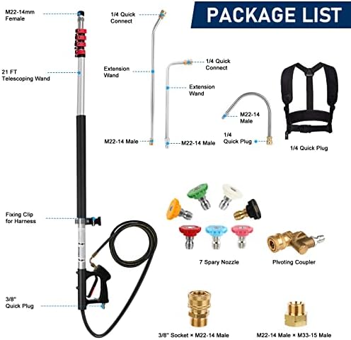 TaoTazon 24 FT Pressure Washer Extension Wand, Extension Pole for Pressure Washer with Gutter Extension, and 7 Spray Nozzle Tips for Roof Fence Window Washing Gutter Cleaner - Image 7