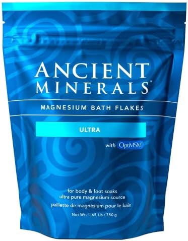 Ancient Minerals Magnesium Bath Flakes Ultra with OptiMSM - Resealable Magnesium Supplement Bag of Zechstein Chloride with Proven Better Absorption Than Epsom Bath Salt (1.65 lb)