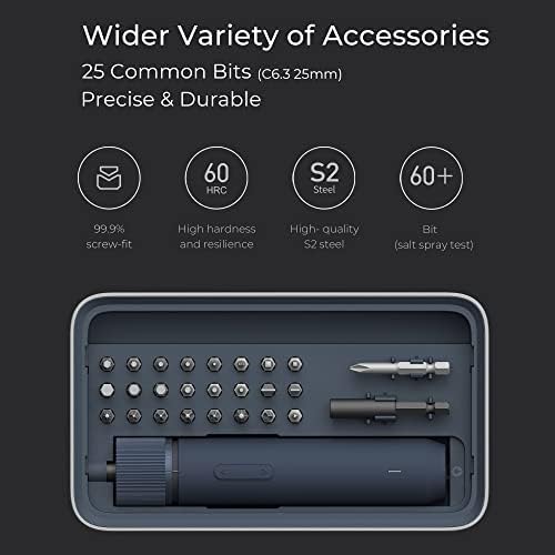 HOTO Electric Screwdriver Kit, 3.6V Cordless Screwdriver Set, Upgraded Capacity, Magnetic Case Lid, Mechanical Knob, 25 S2-steel Bits, 1500 mAh 800 Times, Manual & Electric, USB-C Charging, LED Light - Image 3