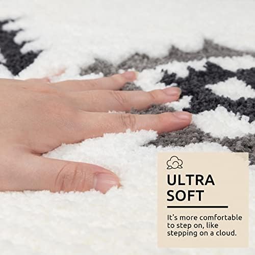 DEXDE Boho Bathroom Rug Runner 24x60 Long Bath Mat for Bathroom Bedroom Hallway Kitchen Luxury Soft Absorbent Large Modern Geometric Carpet Runner Western Farmhouse Decor, Black White - Image 5