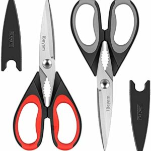 Kitchen Shears, iBayam Kitchen Scissors Heavy Duty Meat Scissors Poultry Shears, Dishwasher Safe Food Cooking Scissors All Purpose Stainless Steel Utility Scissors, 2-Pack (Black Red, Black Gray)