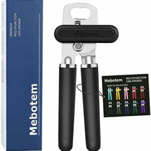 Mebotem 10 Colors Can Opener Manual Handheld Heavy Duty Hand Can Opener Smooth Edge Stainless Steel Can Openers Top Lid Kitchen Gadgets, Best Large Rated Easy Turn Knob, with Bottle Opener, Black