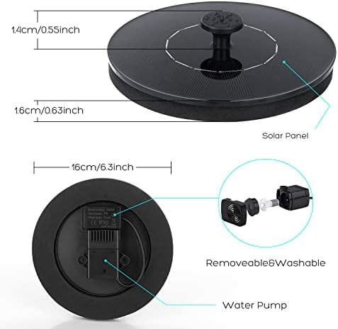Mademax Solar Bird Bath Fountain Pump, Solar Fountain with 6 Nozzle, Free Standing Floating Solar Powered Water Fountain Pump for Bird Bath, Garden, Pond, Pool, Outdoor - Image 6