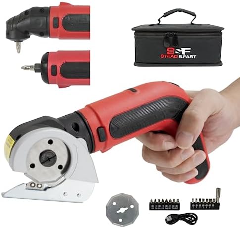 S&F STEAD & FAST Cordless Electric Scissors for Cardboard Box Fabric Carpet, 3-in-1 Rotary Cutter Electric and Screwdriver Combo, 3.6V Rechargeable Battery Screwzkuts Power Tool Kit with Gift Case
