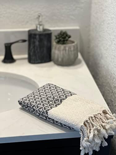 MyAprils Turkish Hand Towels for Kitchen Bath Set of 2, Decorative Hand Towel Farmhouse Rustic, Black Hand Towels for Kitchen Tea Dishcloth 100% Cotton Bathroom Towel Hand Face Head - Black Shells - Image 3