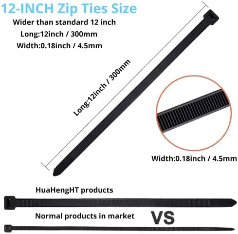 600 Pcs Black Zip Ties Heavy Duty 6 8 12 Inch Width 0.18 inch 54lbs Tensile Strength - Self-Locking Industrial Multi-Purpose UV Resistant Premium Nylon Cable Wire Ties - Image 5