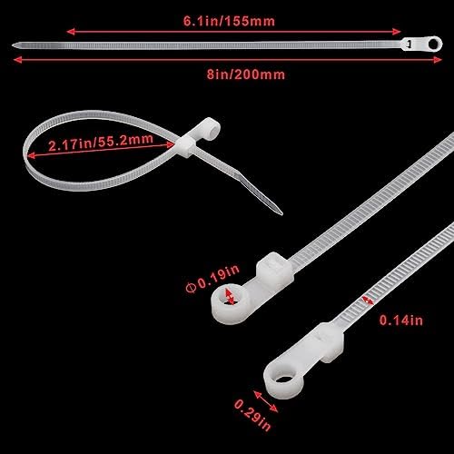 YuGtcen Zip Ties with Screw Hole 8 inch, 150 Pcs Mountable head Cable Tie Multipurpose Heavy Duty Nylon Zip Tie for Indoor and Outdoor (8 inch -White) - Image 2