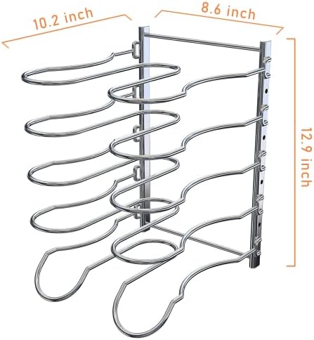 CAXXA Heavy Duty Pan Rack, Pot Lid Rack, Kitchen Cabinet Pantry Cookware Organizer Rack Holder | 5 Adjustable Dividers, Chrome - Image 2