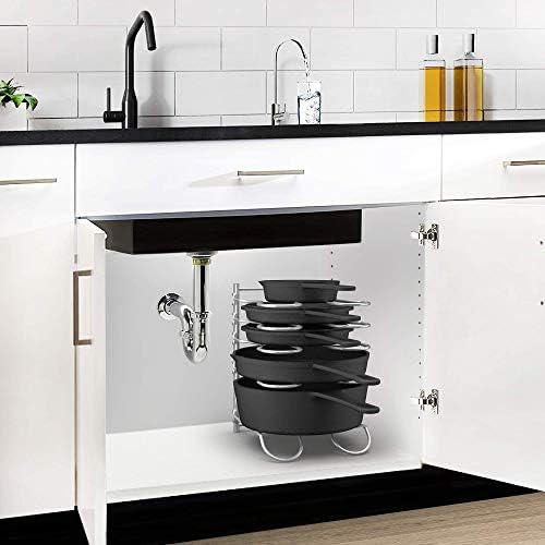 CAXXA Heavy Duty Pan Rack, Pot Lid Rack, Kitchen Cabinet Pantry Cookware Organizer Rack Holder | 5 Adjustable Dividers, Chrome - Image 7