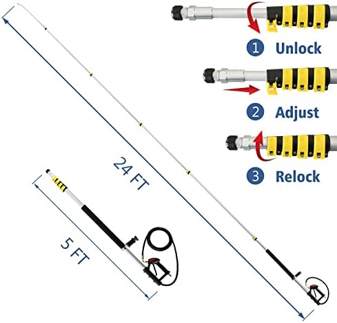 janz 24 FT Telescoping Pressure Washer Wand with 2 Pressure Washer Extension Wands,Gutter Cleaner Attachment, 7 Spray Nozzle Tips, 2 Hose Inlet Adapters, Pivoting Coupler and Support Harness - Image 3