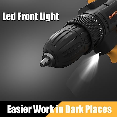 INSPIRITECH 20V Cordless Drill with 2 Batteries, Charger and 13'' Tool Bag, 3/8 Inch Chuck, Variable Speed, 25+1 Torque Setting with LED Work Light and Accessories - Image 7