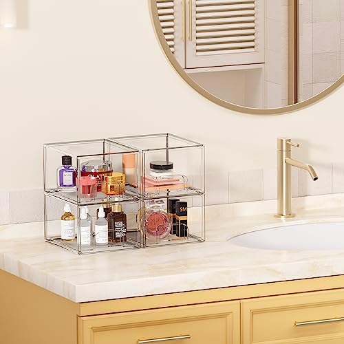 2 Pack Stackable Makeup Organizer Storage Drawers, Vtopmart 4.4'' Tall Acrylic Bathroom Organizers,Clear Plastic Storage Bins For Vanity, Undersink, Kitchen Cabinets, Pantry Organization and Storage - Image 5