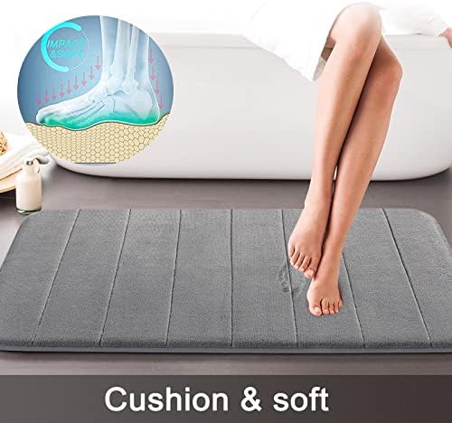 Yimobra Memory Foam Bath Mat Set, Non Slip Super Water Absorption Soft Bathroom Rugs, Thick, Dry Fast, Machine Washable for Bathroom Floor Mat, 17x24+31.5x19.8 Inches, Gray - Image 2
