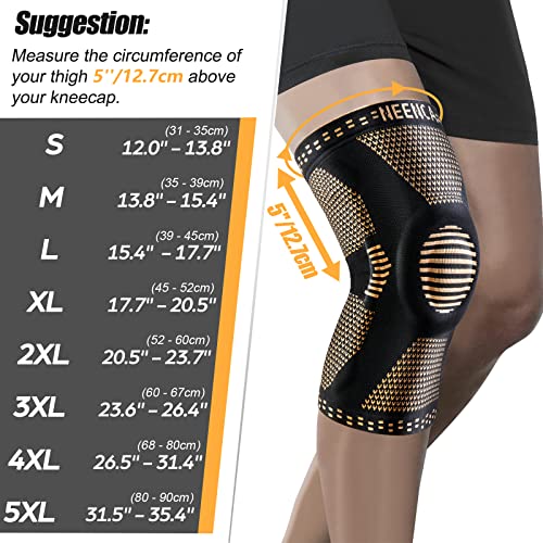 NEENCA Copper Knee Brace for Knee Pain, Professional Knee Support with Patella Pad & Side Stabilizers, Plus Size Compression Sleeve for Sport, Workout, Arthritis, ACL, Joint Pain Relief, Meniscus Tear - Image 4