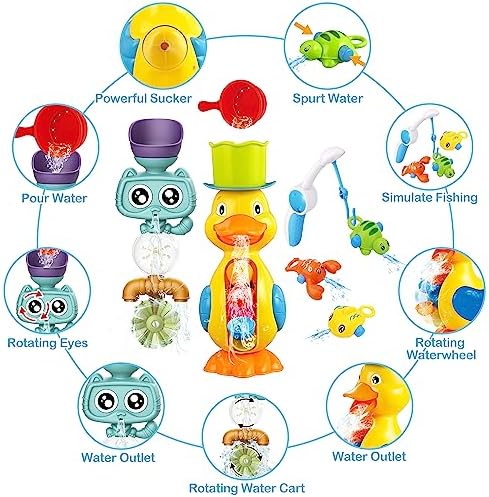 Bath Toys for Toddlers 1-3 3-5,Baby Bath Toys Cute Duck Cat Waterfall with Rotate Waterwheel Shower Toys,Fishing Game,Floating Bathtub Toys Swimming Fish Toy,Baby Water Toys Pool Toys for Toddlers 1-3 - Image 4