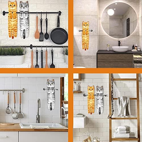 Yeikbuxa Cat Hand Towels for Bathroom Kitchen, Soft and Absorbent, Cat Gifts Cute Decorative Cat Decor Hanging Washcloths Face Towels, Funny Gifts for Cat Lovers（Grey） - Image 5