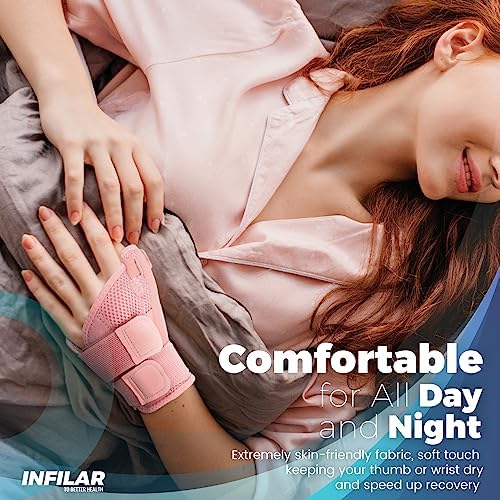 INFILAR Thumb Splint with Wrist Brace - Thumb Support Brace for Wrist Hand Thumb Stabilizer Fits Both Right Left Hand for Men and Women, Coral Rose - Image 7