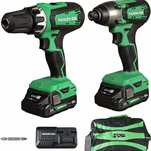 Metabo HPT 18V MultiVolt Hammer Drill and Impact Driver Combo Kit | Cordless | 2-2.0Ah Li-Ion Batteries w/Fuel Gauge | Lifetime Tool Warranty | KC18DFX