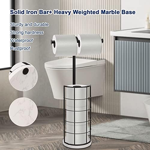NearMoon Toilet Paper Holder Stand, Bath with 3 Rolls Tissue Storage-Metal Tissue Roll Holder Freestanding with Marble Base, Rustproof Toilet Roll Holder for Bathroom/Kitchen Countertop, Matte Black - Image 3