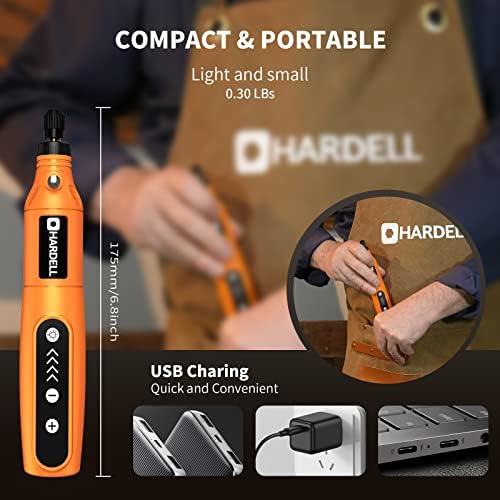 HARDELL Mini Cordless Rotary Tool, 5-Speed and USB Charging Rotary Tool Kit with 61 Accessories, Multi-Purpose 3.7V Power Rotary Tool for Sanding, Polishing, Drilling, Etching, Engraving, DIY Crafts - Image 5