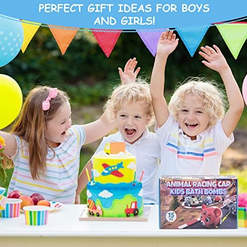 15PCS XL Bath Bombs for Kids with Animal Racing Cars Inside, Gentle & Kid Safe Bubble Bath Fizzies, Birthday Gift for Boys & Girls - Image 7