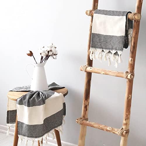 Bazaar Anatolia Turkish Hand Towels Set of 4 Diamond Bath Towel 100% Cotton 38x18 Boho Farmhouse Decor Quick Dry Hand Hair Gym Face Bath Tea Kitchen Dishcloth Set Decorative Bathroom Towel (Black) - Image 3