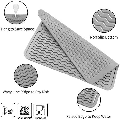 MicoYang Silicone Dish Drying Mat for Multiple Usage,Easy clean,Eco-friendly,Heat-resistant Silicone Mat for Kitchen Counter or Sink,Refrigerator or Drawer liner Grey L 16 inches x 12 inches - Image 3