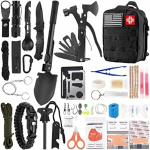 Emergency Survival Kit and First Aid Kit, 142Pcs Professional Survival Gear and Equipment with Molle Pouch, for Men Camping Outdoor Adventure