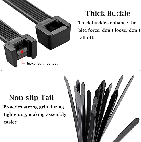 Zip Ties 12inch 1000 Pack, Black Cable Zip Ties 50 Pounds Tensile Strength Nylon Self-Locking Wire Ties Wraps for Outdoor and Indoor Use by ECRABONE - Image 3