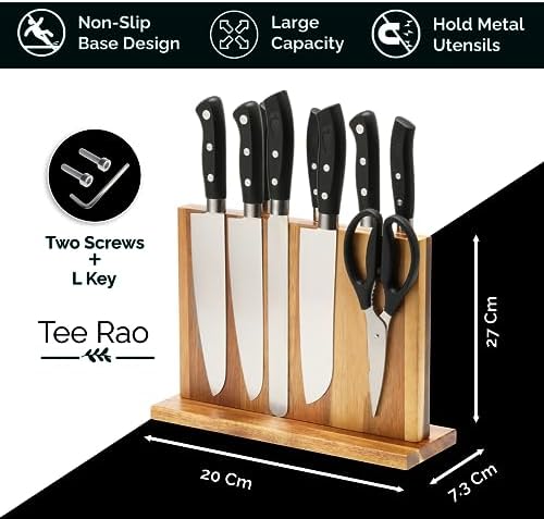 Home Kitchen Premium Acacia Wood Double Sided Magnetic Knife Block without Knives Utensil Holder Knife Holder for Kitchen Counter Magnetic Knife Holder Stand Knife Rack Knife Stand Knife Storage - Image 2