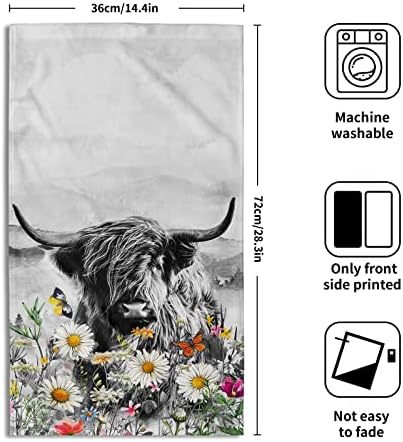 Giwawa Farm Cow Hand Towels Scottish Bull Soft Thin Bath Towel Set of 2 Cotton Luxury Kitchen Washcloths for Bathroom Home Gym Hotel Sport - Image 2