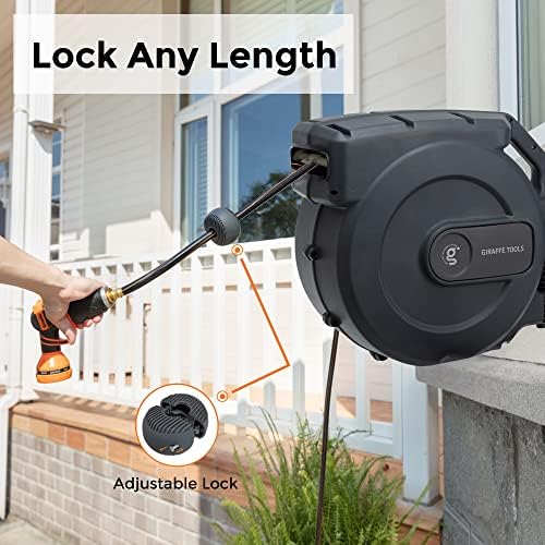 Giraffe Tools AW505/8 Retractable Garden Hose Reel 5/8" x 115+5 ft, Heavy Duty Wall Mounted Water Hose Reel Automatic Rewind, 180 Deg Swivel Bracket, Slow Retraction, 115ft, Dark Grey - Image 6