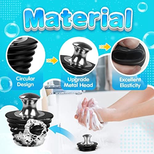 Bathtub Stopper, 2 Pack Universal Metal Bathtub Plug Silicone Bathtub Stopper Washbasin Stopper Bathtub Drain Stopper Plug Tub Stopper Sink Stopper for Kitchen Bathtub and Bathroom Sink Drains, Black - Image 3