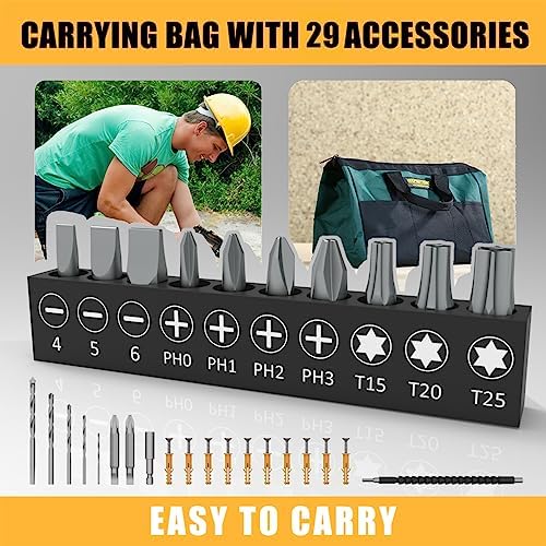 INSPIRITECH 20V Cordless Drill with 2 Batteries, Charger and 13'' Tool Bag, 3/8 Inch Chuck, Variable Speed, 25+1 Torque Setting with LED Work Light and Accessories - Image 8