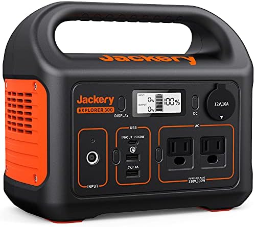 Jackery Portable Power Station Explorer 300, 293Wh Backup Lithium Battery, 110V/300W Pure Sine Wave AC Outlet, Solar Generator (Solar Panel Not Included) for Outdoors Camping Travel Hunting Blackout