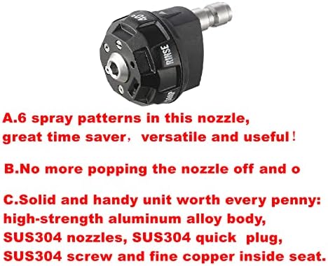 Meteor Blast Pressure Washer Spray Nozzle, 6-in-1 Quick Change over and Adjustable, 1/4in Plug Connect Tips MAX 4000PSI for Pressure Washer - Image 6