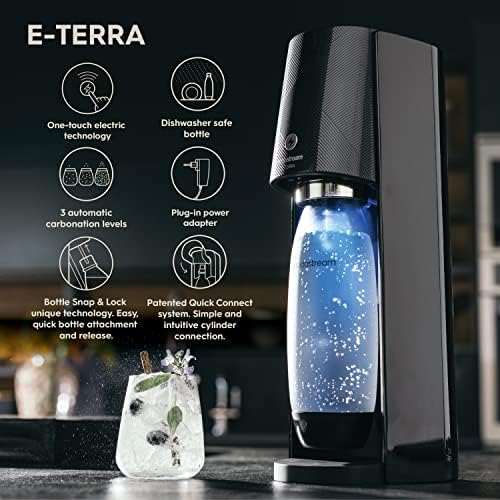 SodaStream E-TERRA Sparkling Water Maker Bundle (Black), with CO2, Carbonating Bottles, and bubly Drops Flavors - Image 2