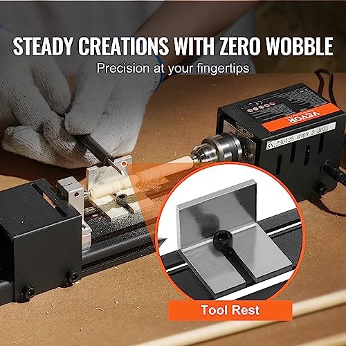 VEVOR Mini Lathe Machine, 2.76 in x 6.3 in, 24VDC 96W Mini Wood Lathe Tools Milling Machine Accessories, 7 Speeds 4220/5300/5650/6350/6660/7050/8450 RPM, for DIY Woodworking Wood Drill Rotary Tool - Image 3