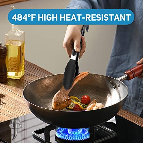 EEKEDO Kitchen Tongs, Stainless Steel Silicone Tongs for Cooking 600ºF High Heat-Resistant BBQ Grilling Locking Tongs, Set of 2-9" and 12" - Image 2