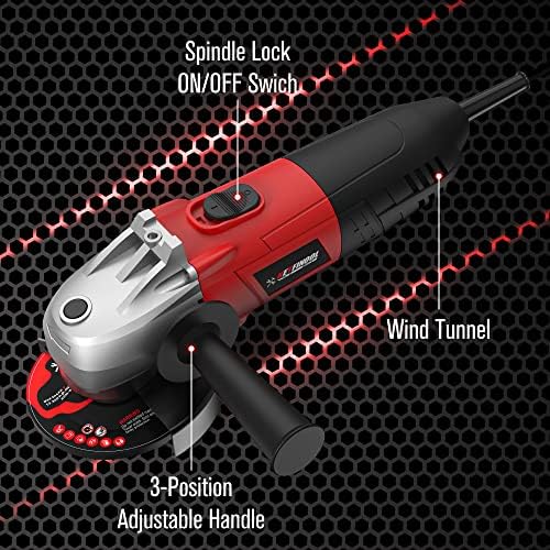 KEYFINOOL 6 Amp Grinder Power Tools, 12000RPM 4-1/2Inch Angle Grinder Tools With 3 Position Adjustable Support Handle, Fast Heat Dissipation, Include Spanner, Safety Guard for Grinding/Cutting - Image 2