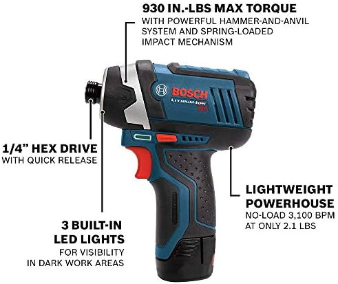 BOSCH CLPK22-120 12V Max Cordless 2-Tool 3/8 in. Drill/Driver and 1/4 in. Impact Driver Combo Kit with 2 Batteries, Charger and Case - Image 4