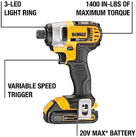 DEWALT 20V MAX Impact Driver Kit, 1/4-Inch, Battery and Charger Included (DCF885C1) - Image 2