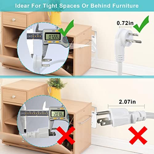 Short Power Extension Cord with On Off Switch - 2FT Flat Plug Short 3Prong Extension Cord with Inline Switch Waterproof, 1875W Heavy Duty White SJTW 14AWG Grounded 15A AC Electrical Extension Cord - Image 3