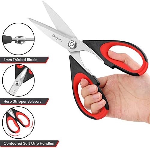 Kitchen Shears, iBayam Kitchen Scissors Heavy Duty Meat Scissors Poultry Shears, Dishwasher Safe Food Cooking Scissors All Purpose Stainless Steel Utility Scissors, 2-Pack (Black Red, Black Gray) - Image 4